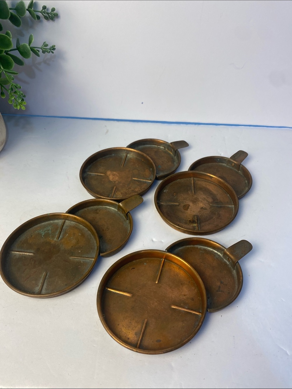 Vintage Solid Copper Coaster Set Home Barware Decor Set of 4-